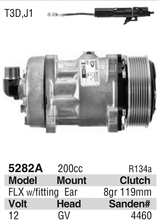 Sanden Compressor 5282A – 200cc, 12V, R134a